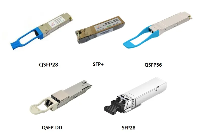 מודולים אופטיים מסוגים שונים — QSFP28, SFP+, QSFP56, QSFP-DD ו-SFP28